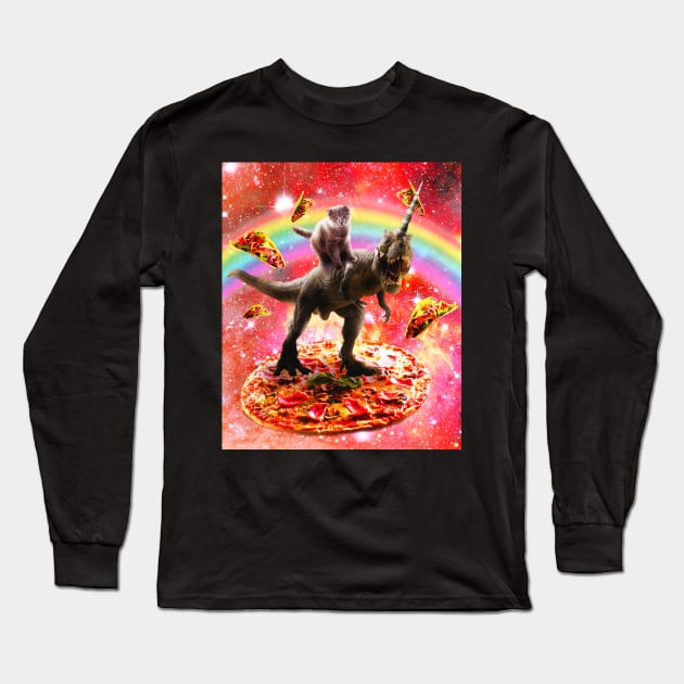 Space Cat Riding Dinosaur Unicorn - Pizza & Taco Long Sleeve T-Shirt by Random Galaxy